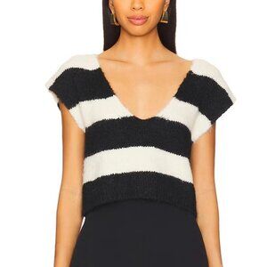 NEW FOR LOVE AND LEMONS MEGGY SLEEVELESS BLACK & WHITE STRIPE FUZZY SWEATER S